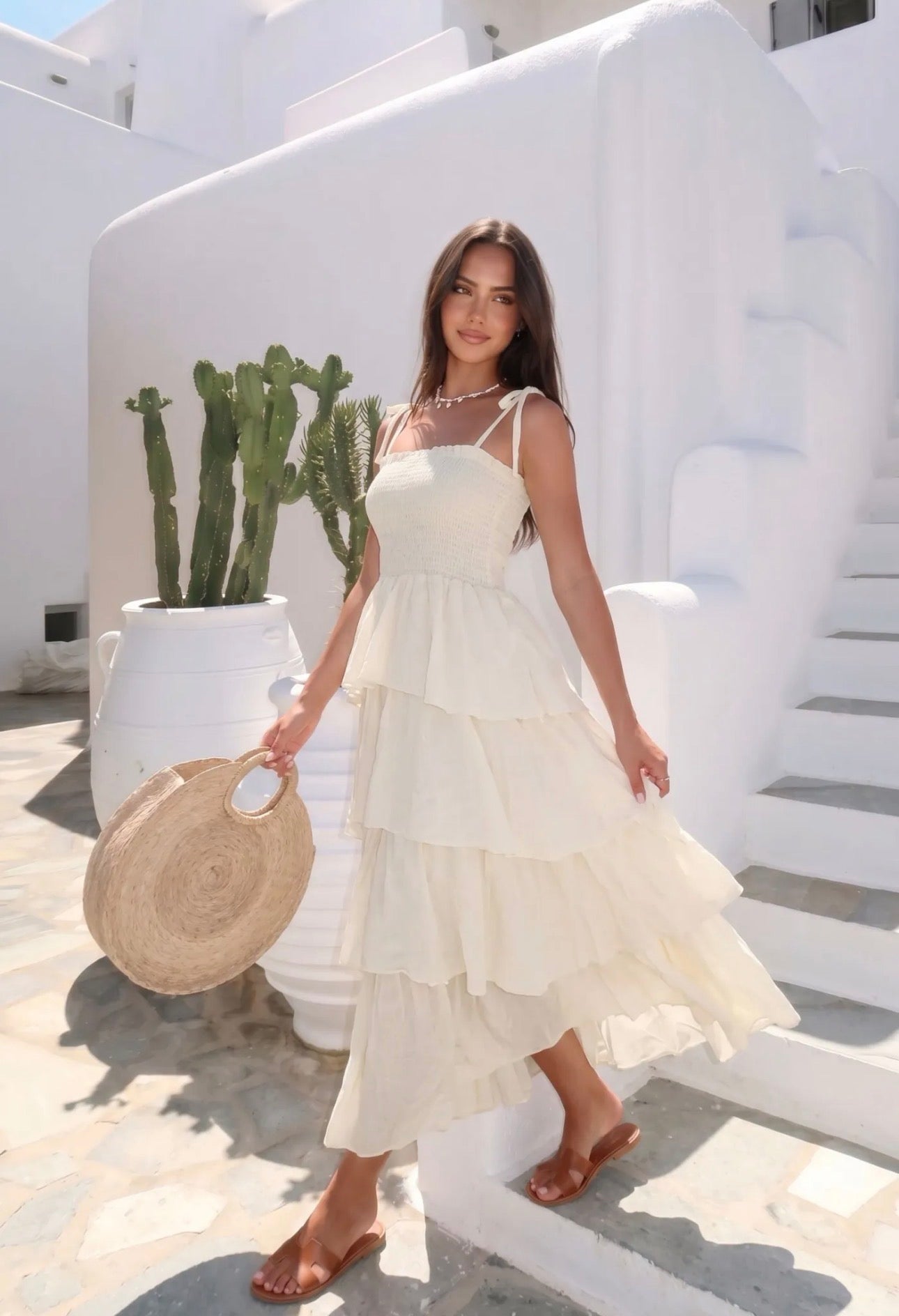 Kleid Lang Creme Weiß