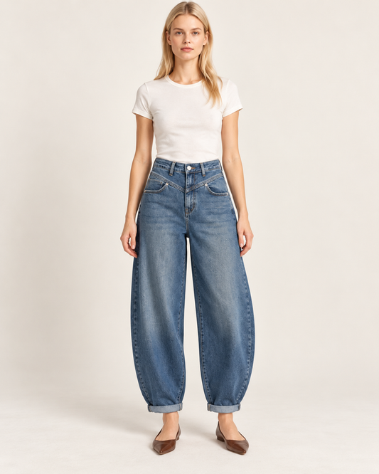 Ballon Jeans mit V-Naht – Blue Denim
