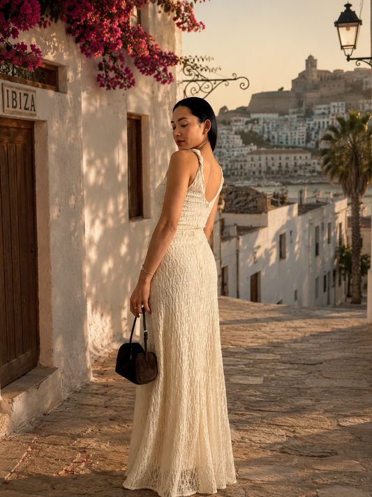 Kleid Spitze Maxi Beige