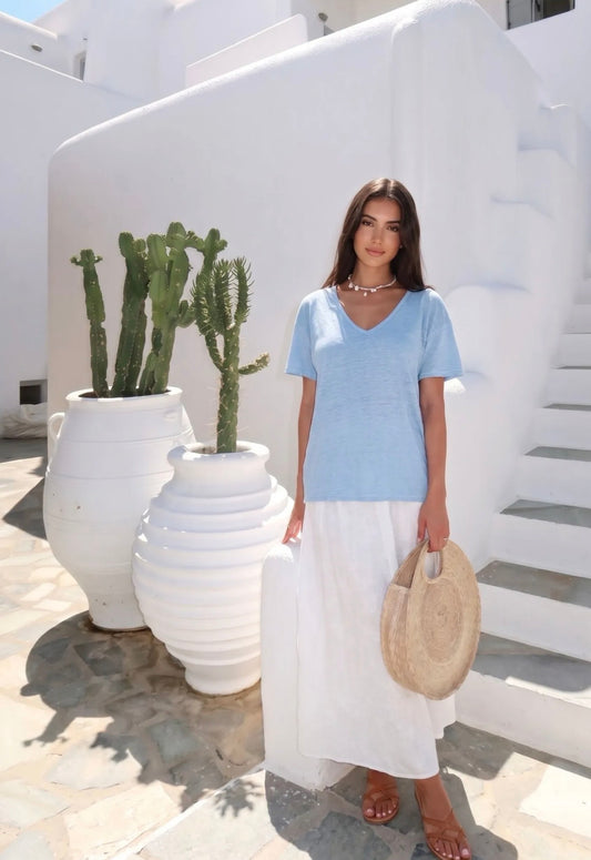 T-Shirt V-Neck Leinen