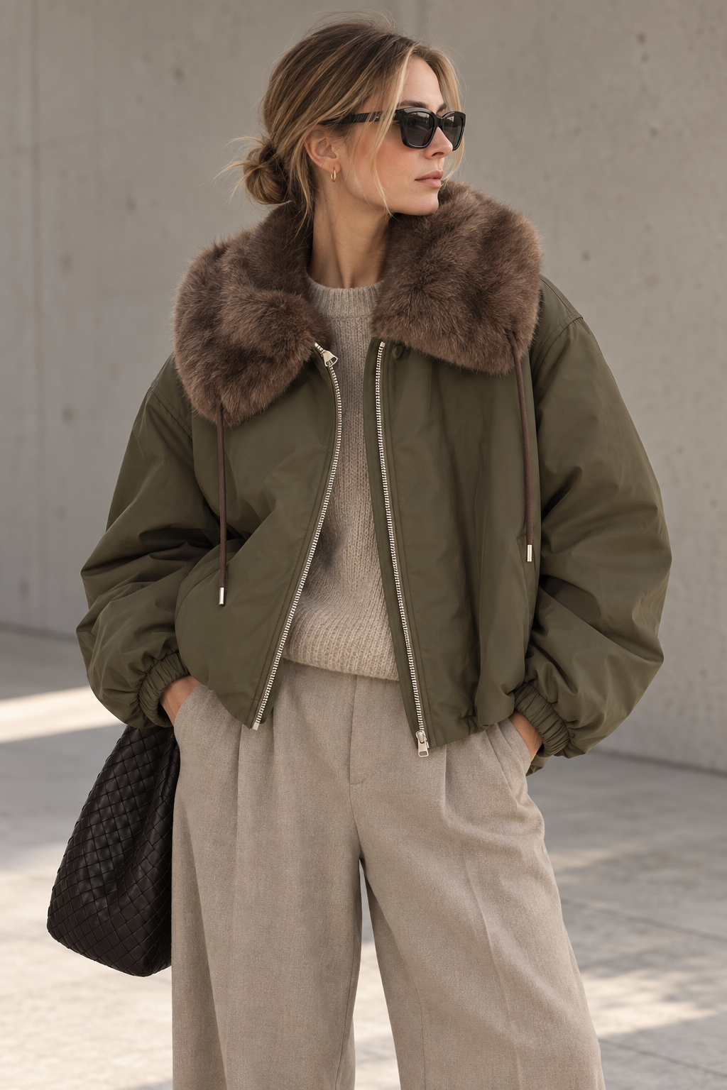 Jacke Khaki Fellimitat