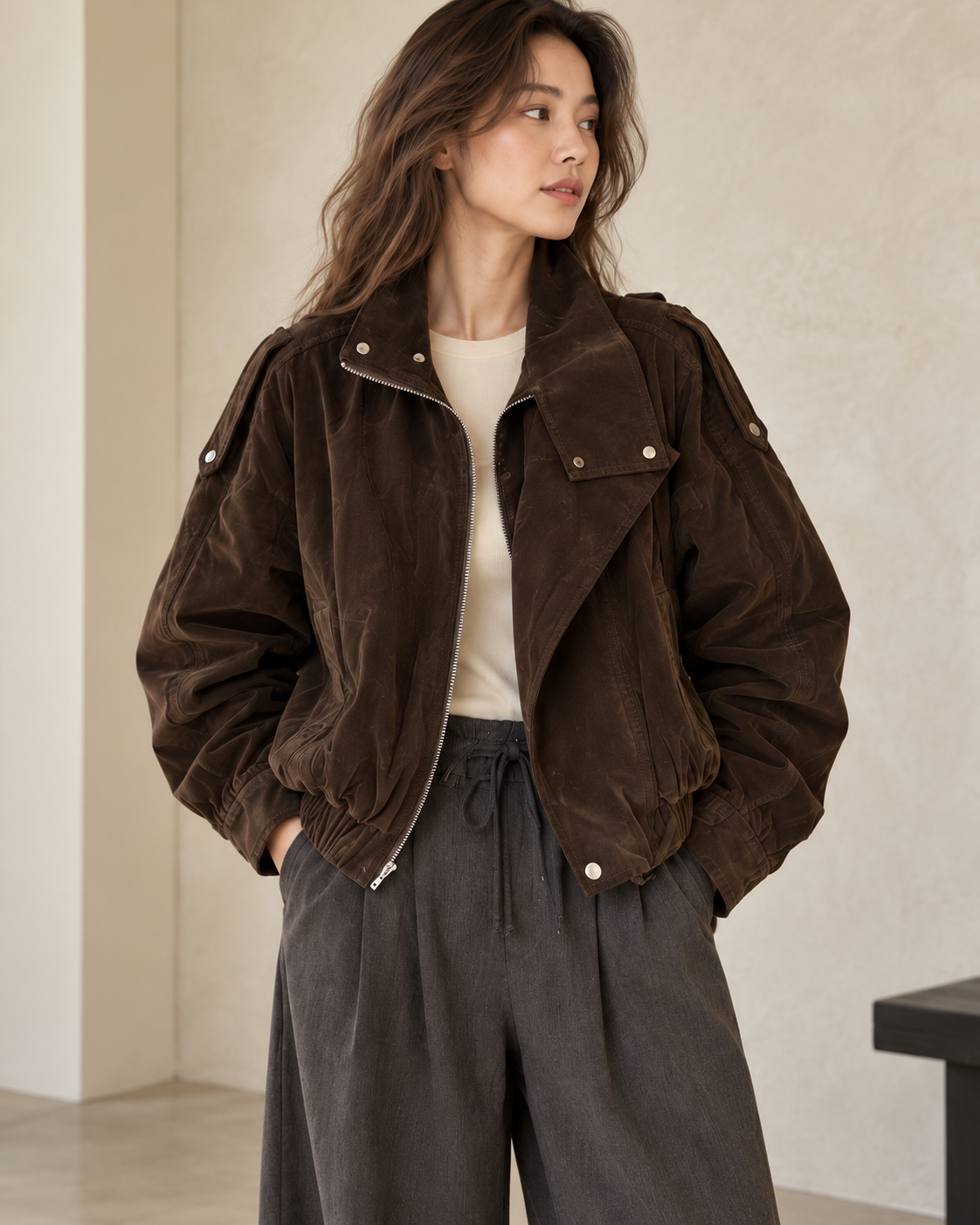 Bikerjacke Samt Braun