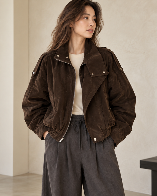 Bikerjacke Samt Braun