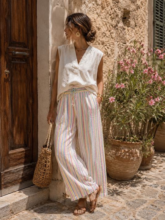 Musselin Hose Streifen Pastell