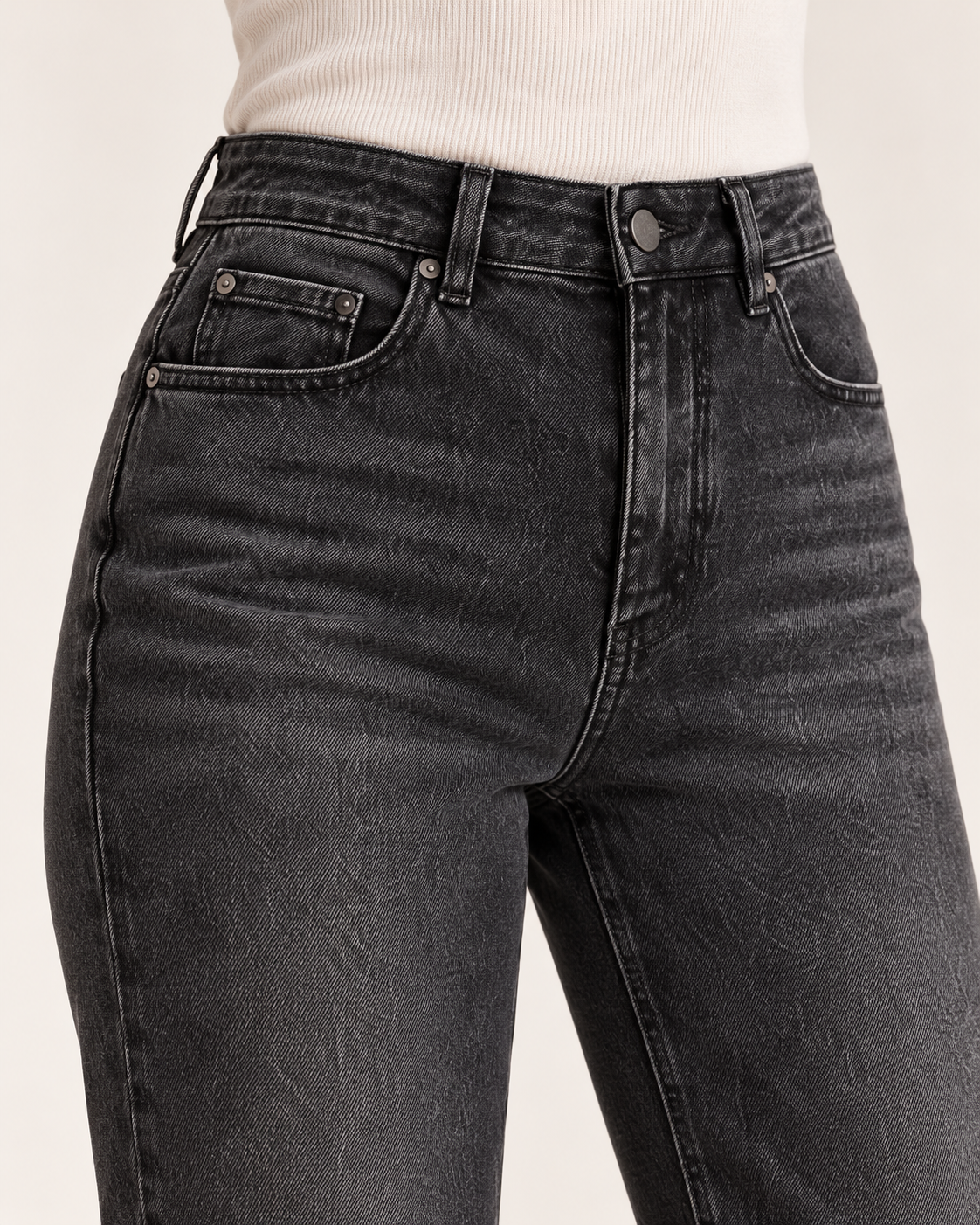Mom-Jeans Mid Rise – Washed Anthrazit