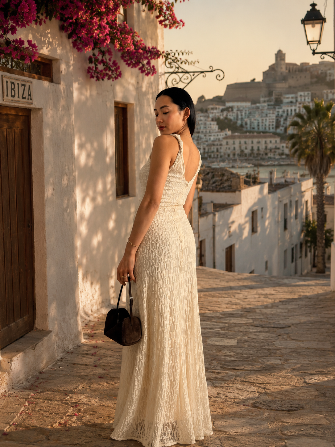 Kleid Spitze Maxi Beige