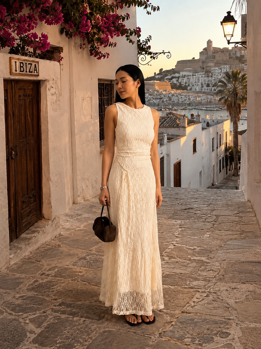 Kleid Spitze Maxi Beige