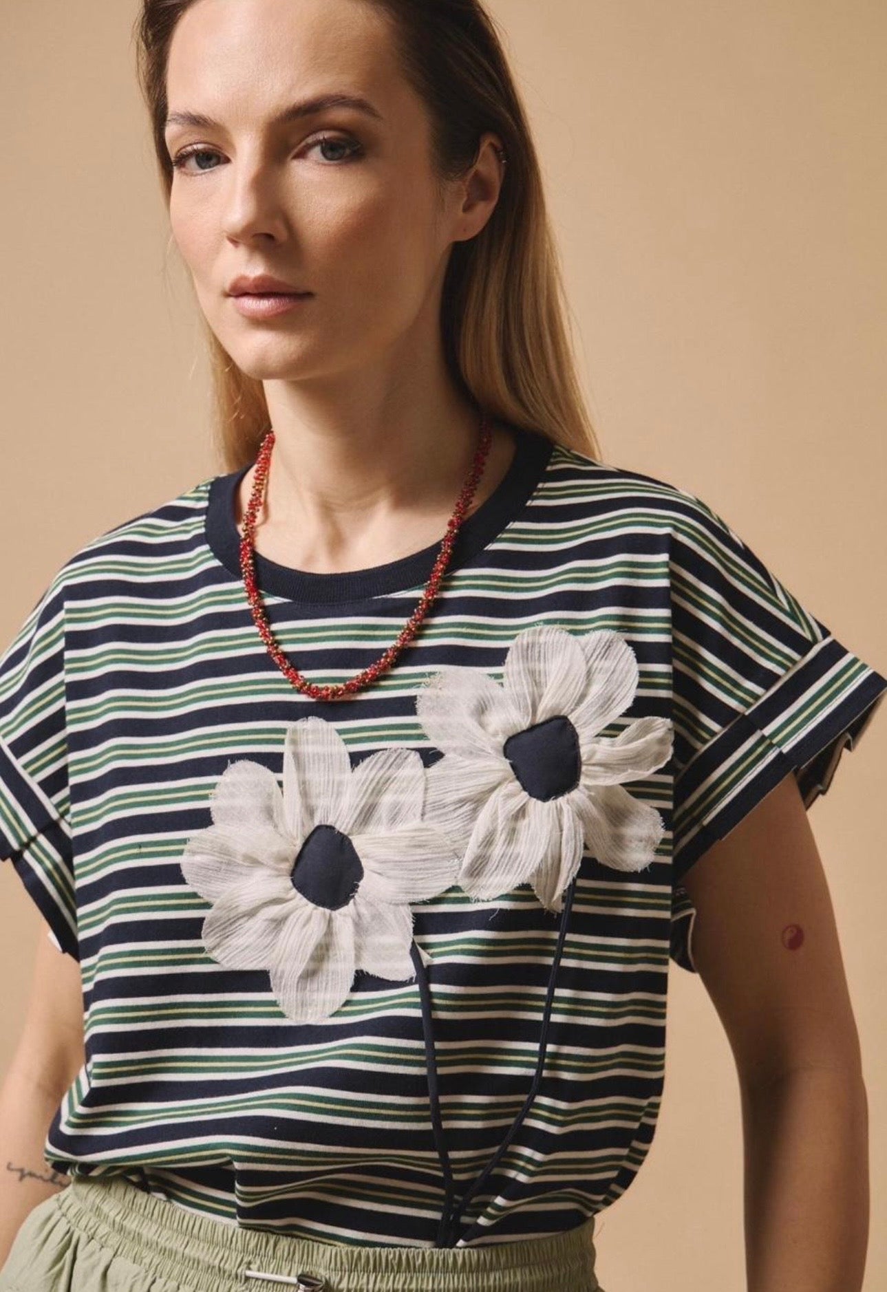 T-Shirt Blume Streifen