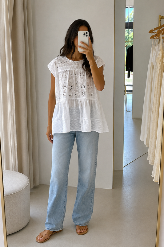 Bluse Kurzarm mit Stickerei