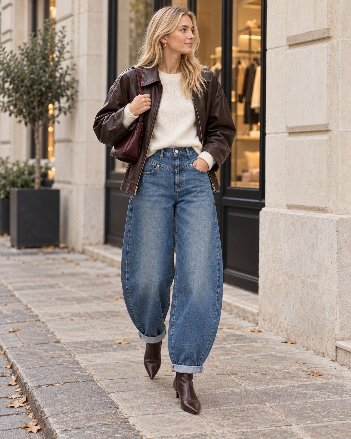 Ballon Jeans mit V-Naht – Blue Denim
