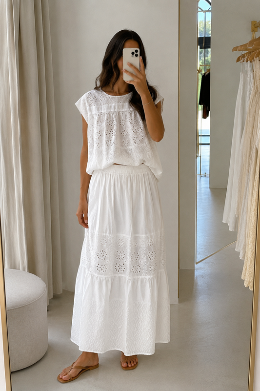 Bluse Kurzarm mit Stickerei