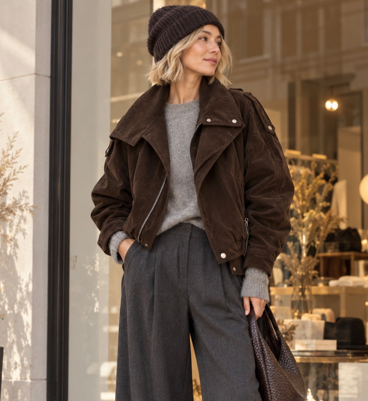 Bikerjacke Samt Braun