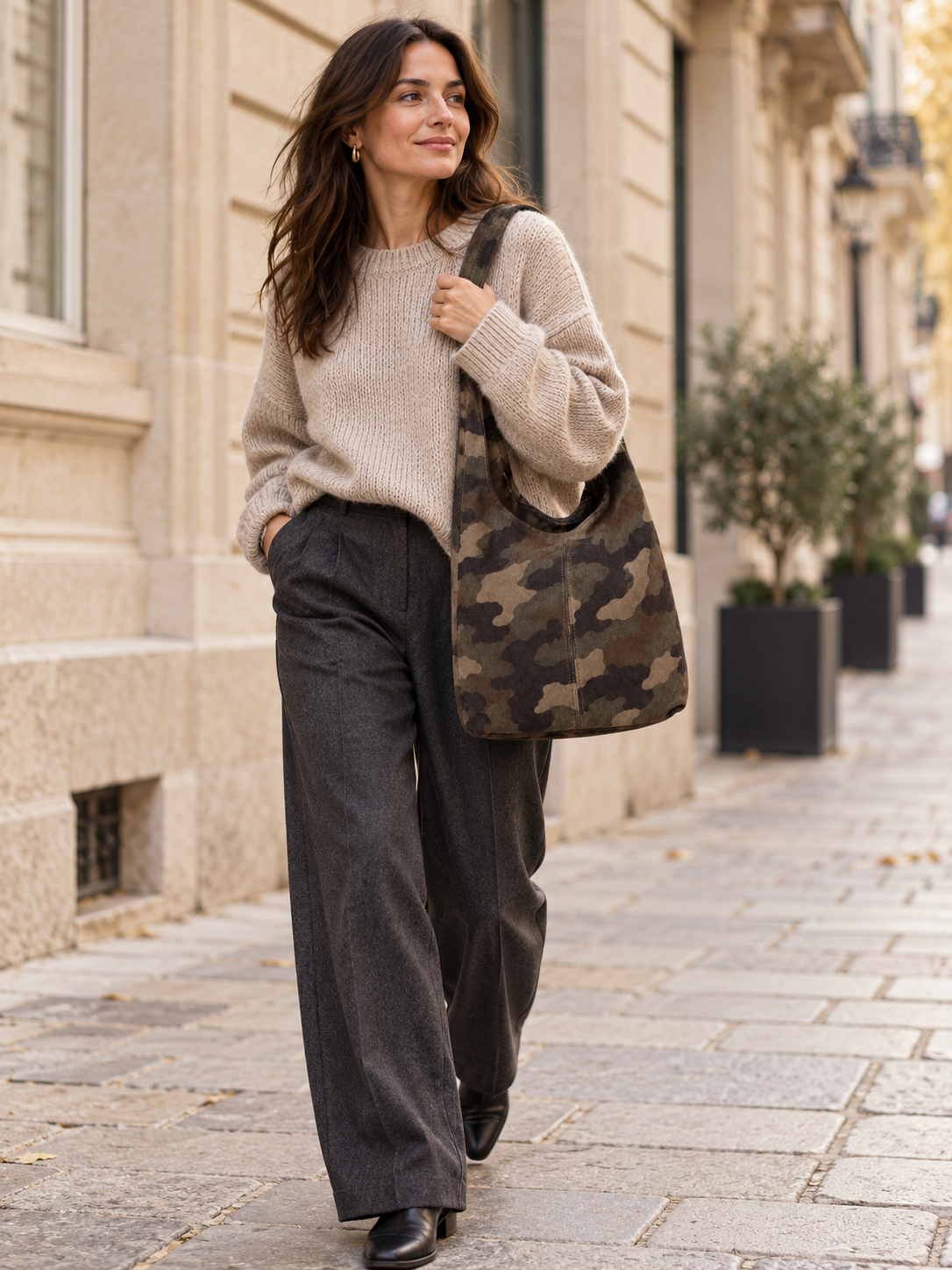Camouflage-Shopper aus echtem Leder