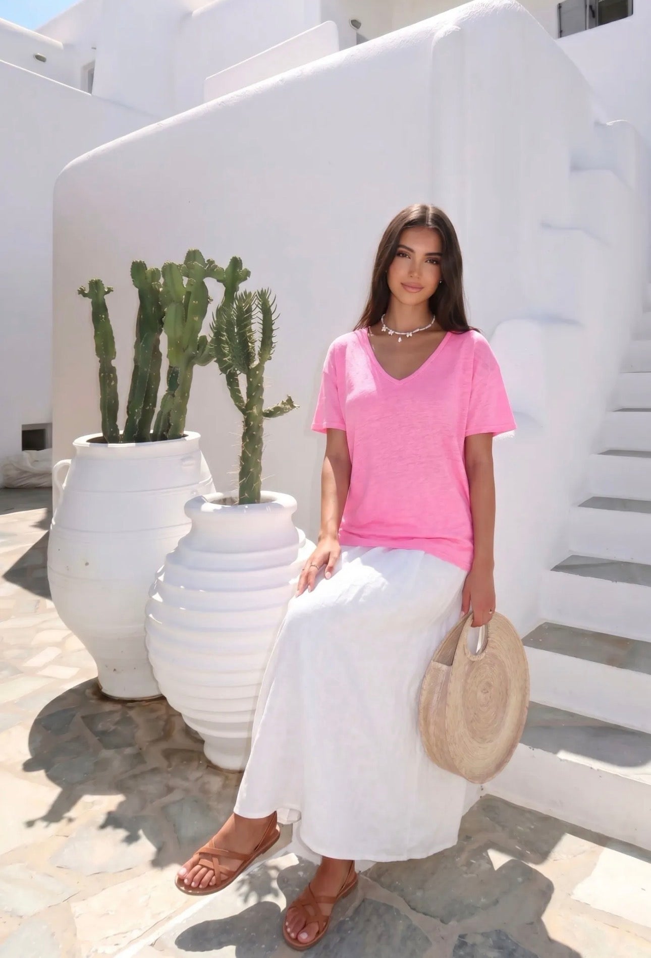 T-Shirt V-Neck Leinen