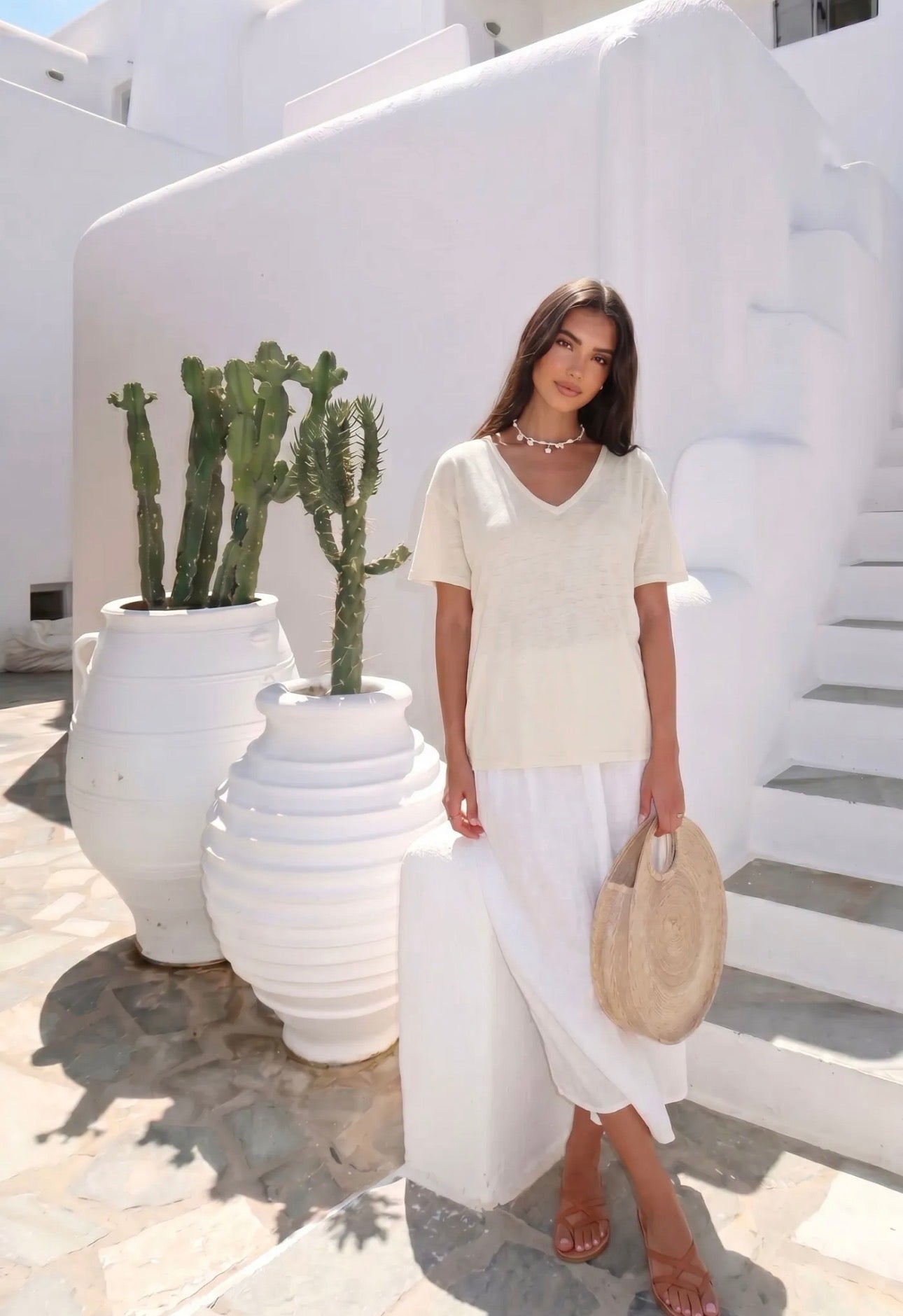T-Shirt V-Neck Leinen