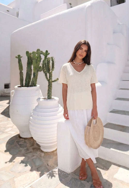 T-Shirt V-Neck Leinen