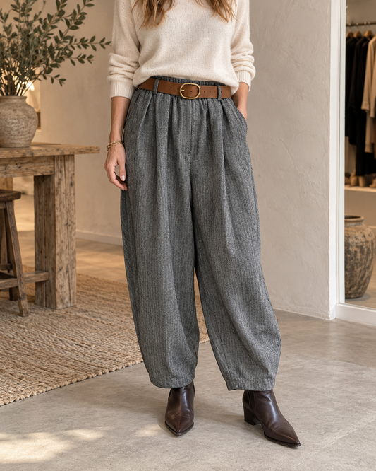 Barrel-Hose mit Gürtel – Grau Mélange