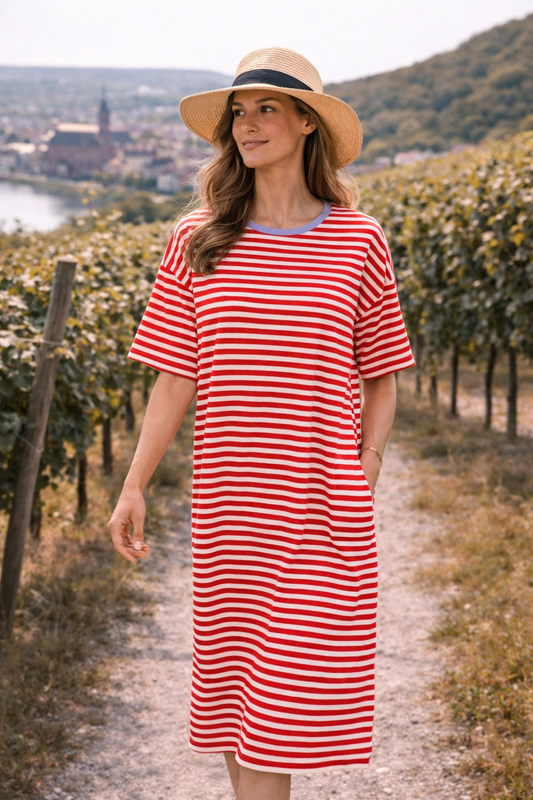 Kleid T-Shirt Rot Weiß