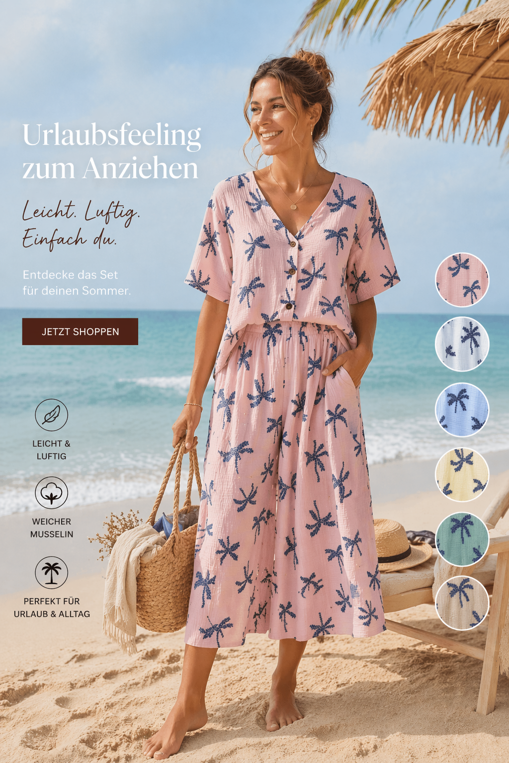 Bluse Musselin Palmen