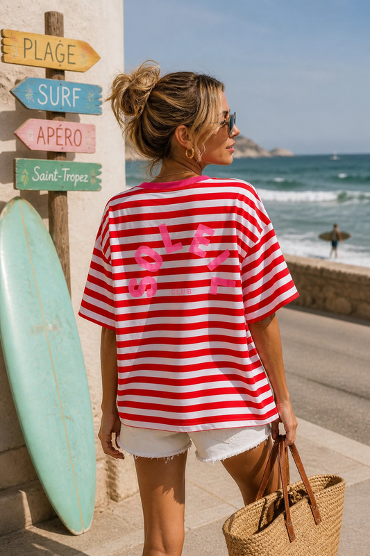 T-Shirt Streifen Soleil Rosa-Rot