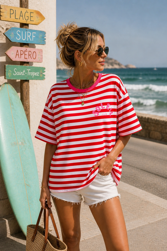 T-Shirt Streifen Soleil Rosa-Rot