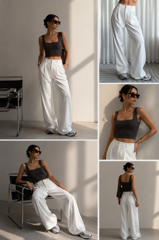 Bundfaltenhose Weiß