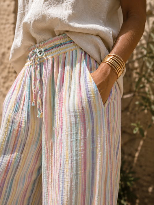 Musselin Hose Streifen Pastell