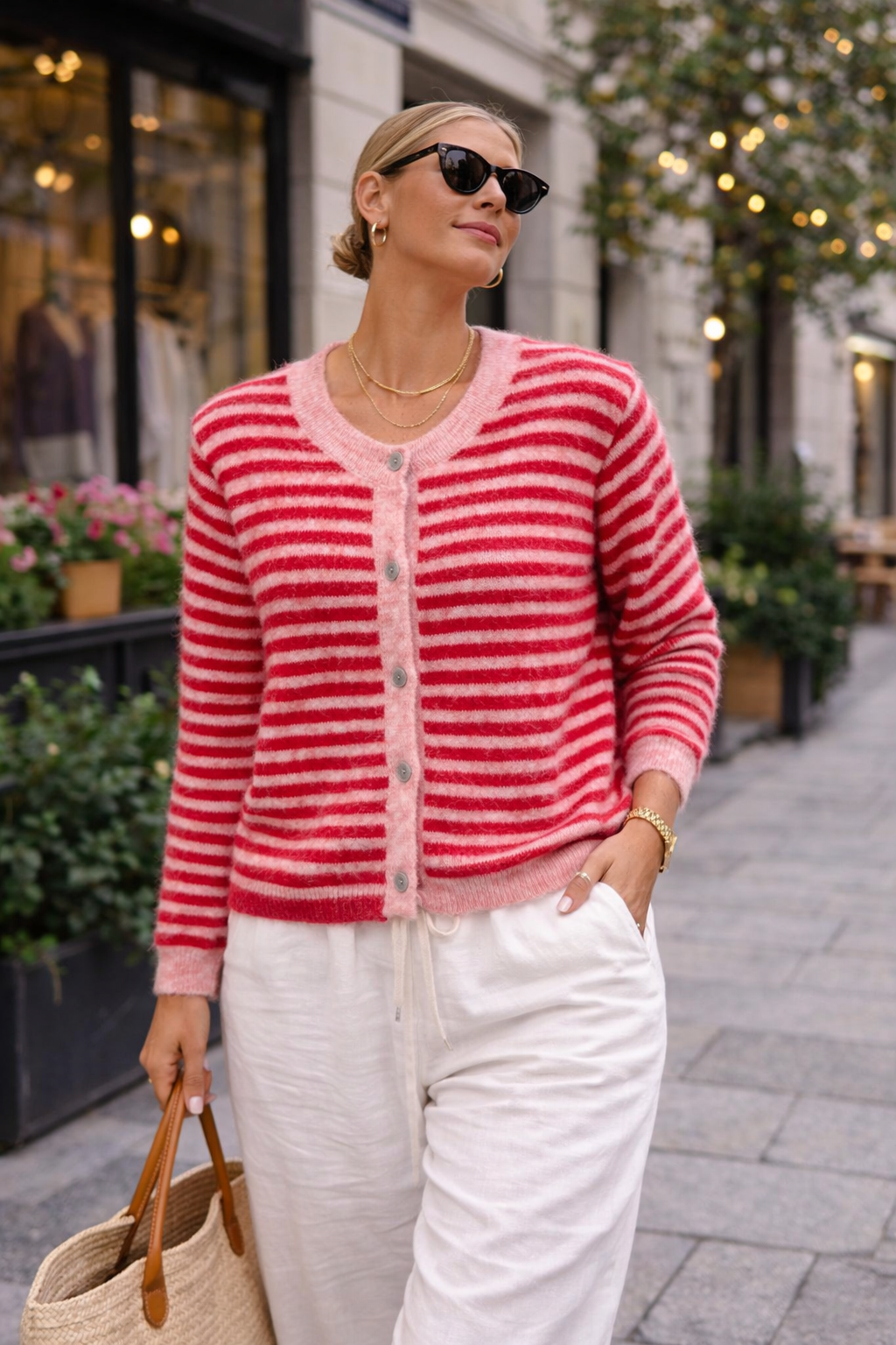 Cardigan Streifen Rot Rosa