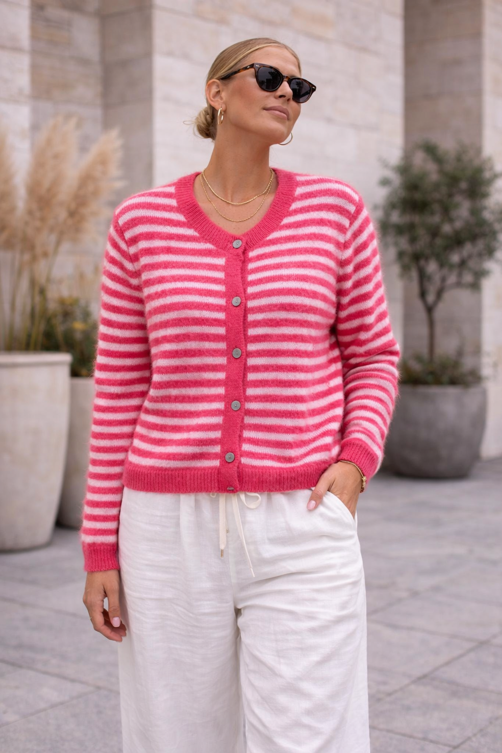 Cardigan Streifen Pink