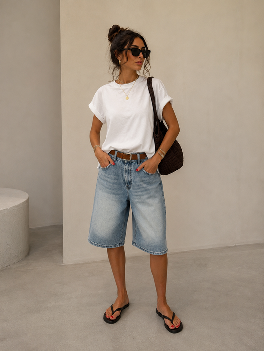 Bermuda Jeans mit Gürtel
