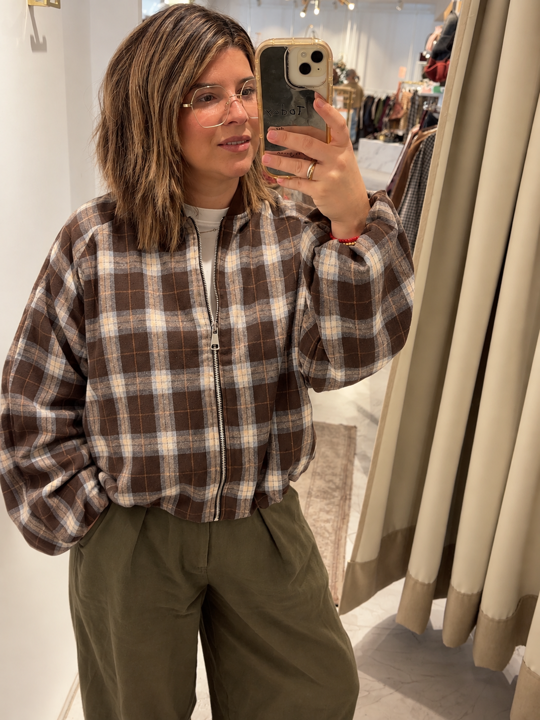 Jacke Bomber KARO Braun