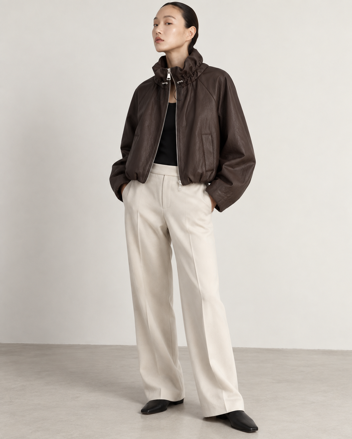 Jacke Leder Optik Braun