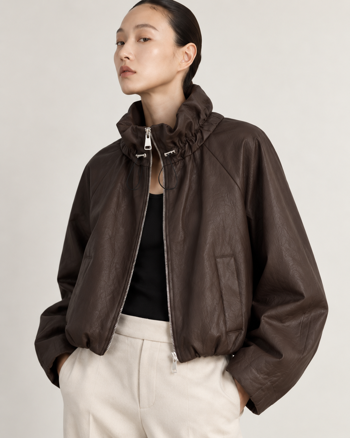 Jacke Leder Optik Braun
