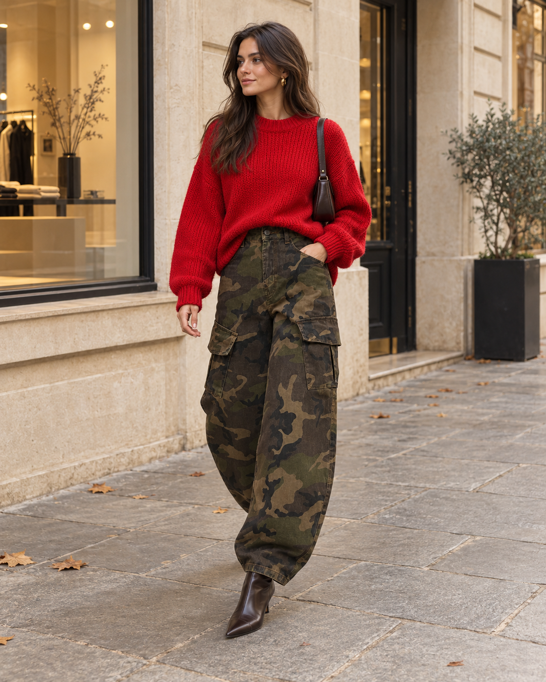 Ballon Cargohose mit Camouflage Muster Olive